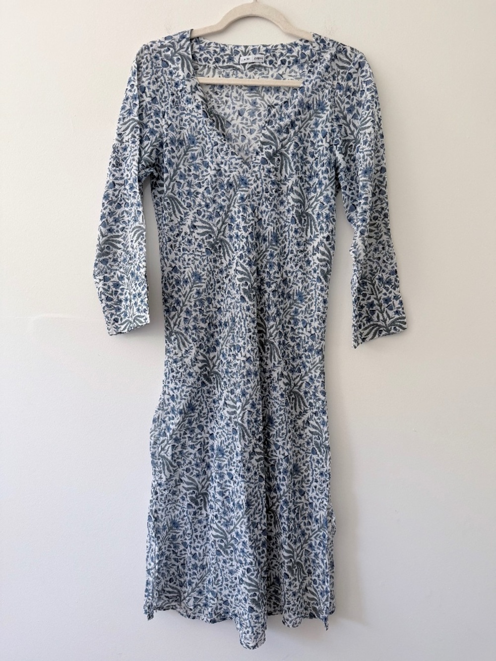 Claire Joseph Block Print Tissue Weight Cotton Tunic Coverup Beach Boho Pool